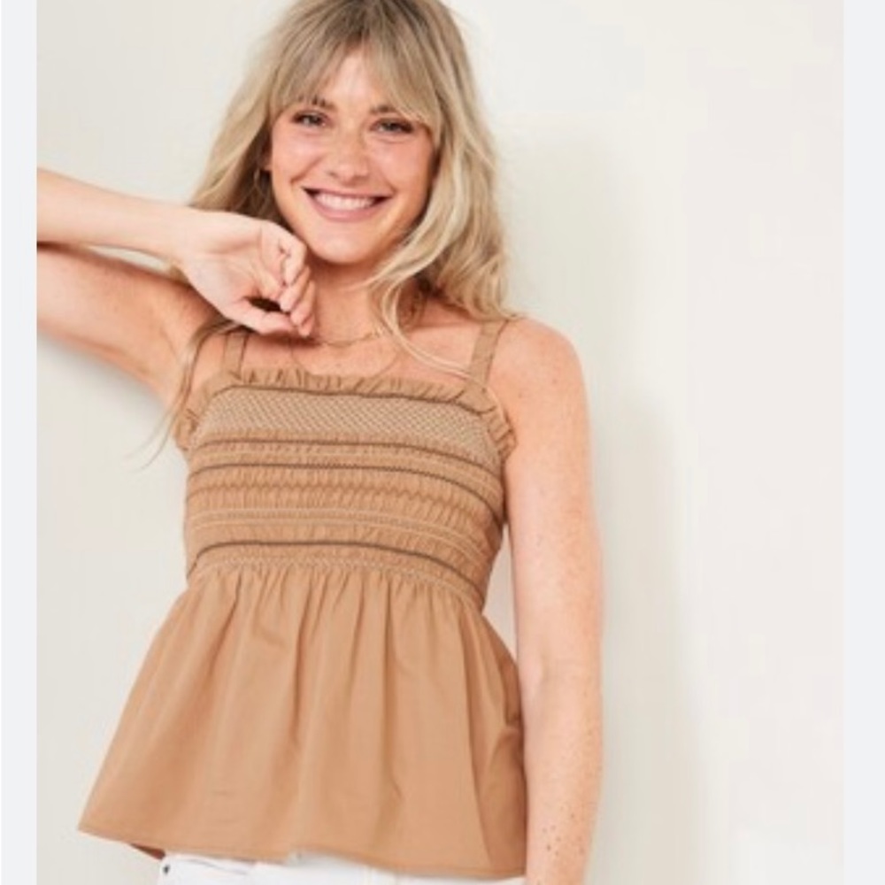 Old Navy Sleeveless Smocked Baby Doll Top Tan Sz S